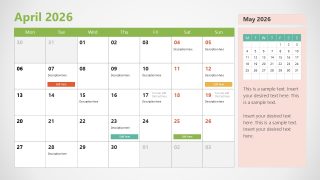 2026 Calendar Template for Presentation With Monday as First Day