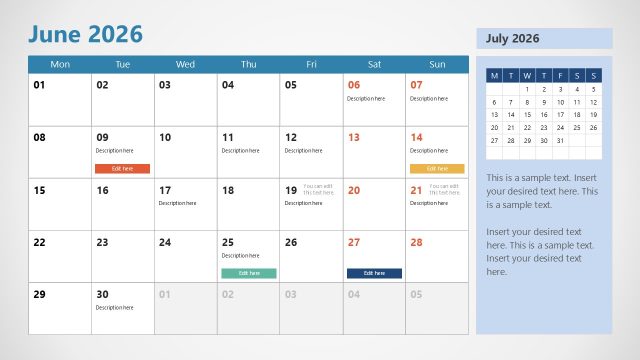 June Slide – 2026 Calendar PPT Template