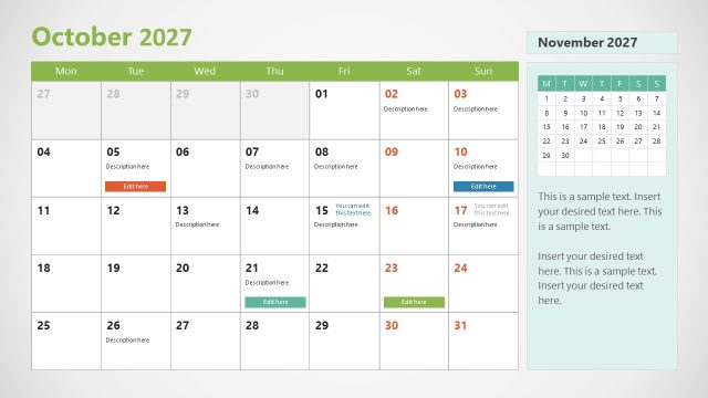 October Slide for 2027 Calendar PowerPoint Template