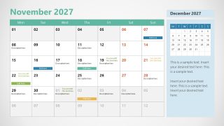 2027 Calendar Template Slide for November 