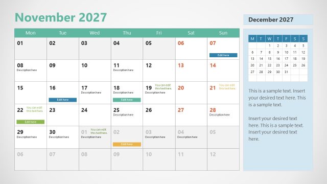 November Slide – 2027 Calendar PPT Template
