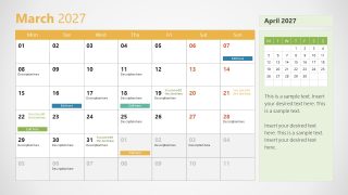 2027 Calendar Slide Template with Monday as First Day 