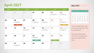 2027 Calendar Template Slide PPT Layout  