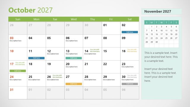 October Slide – 2027 Calendar PPT Template Slide