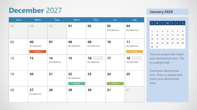 2027 Calendar Presentation Layout With Sunday as First Day