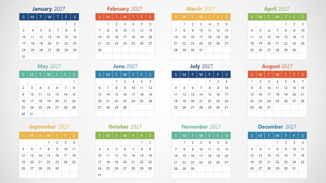 2027 Calendar Presentation Design Template With Sunday as First Day