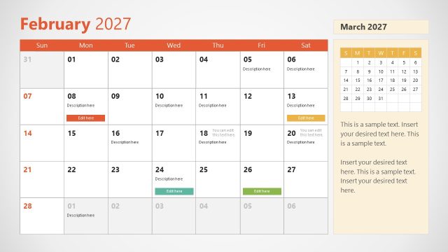 Feb Slide for 2027 Calendar PowerPoint Template