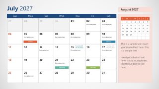 2027 Calendar Template PPT Slide for July 