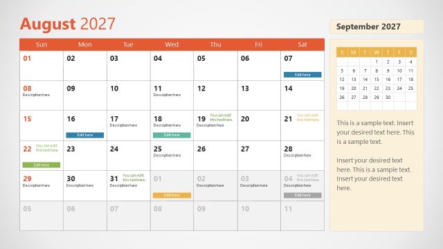 August PPT Slide – 2027 Calendar PPT Template