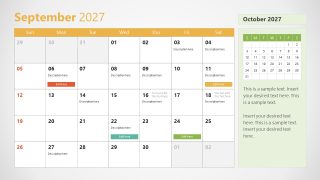 Slide for the Month September - 2027 Calendar Template PPT Design 