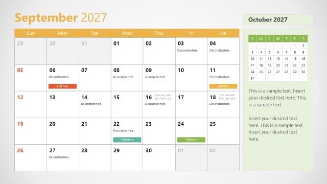 September Slide for PowerPoint – 2027 Calendar PPT Template