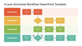 4-Lane Horizontal Flow Diagram PPT Template