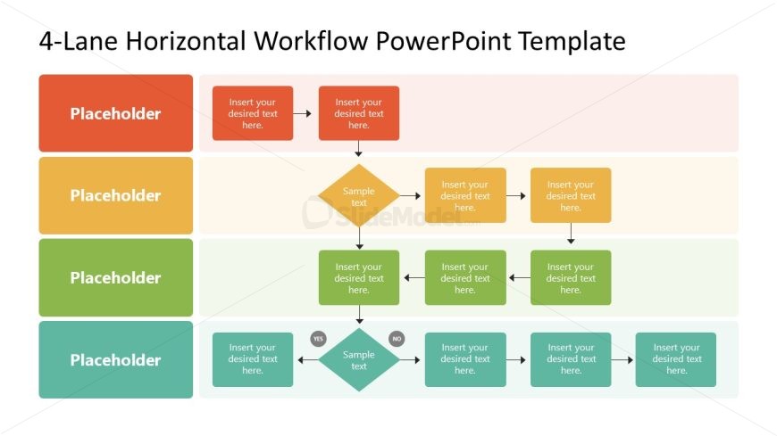 4-Lane Horizontal Flow Diagram PPT Template