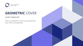 Geometric Cover Slide Template featuring blue and grey shapes for professional presentations.