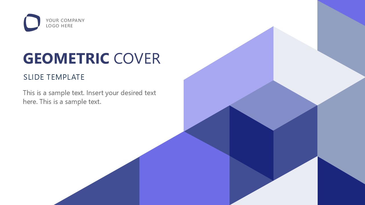 Geometric Cover Slide Template featuring blue and grey shapes for professional presentations.