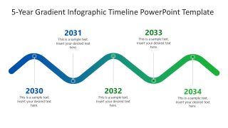 5-Year Gradient Infographic Timeline with wave-like flow, blue to green gradient, and circular milestones.