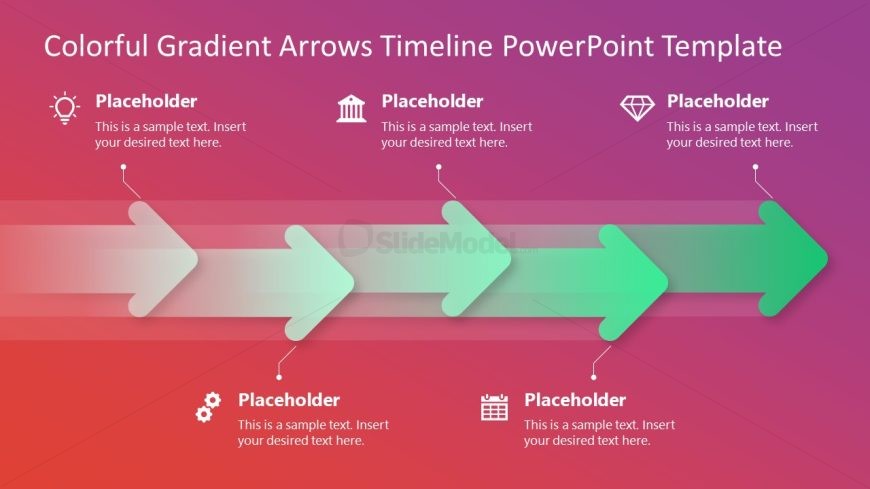 Colorful Gradient Arrows Timeline PowerPoint Slide