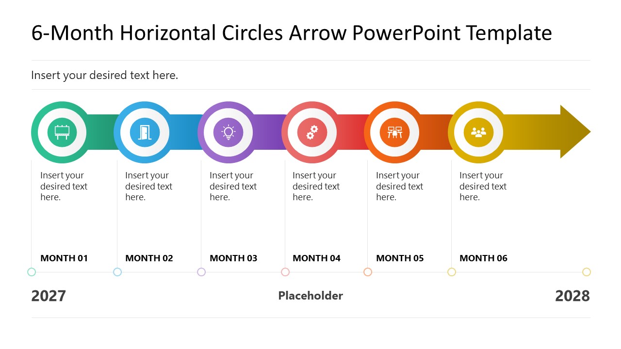 6-Month Horizontal Circles Arrow Diagram with Colors 