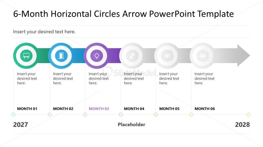 6-Month Horizontal Circles Arrow Presentation Slide