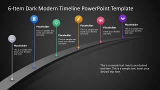 Editable 6-Item Dark Modern Timeline PPT Template