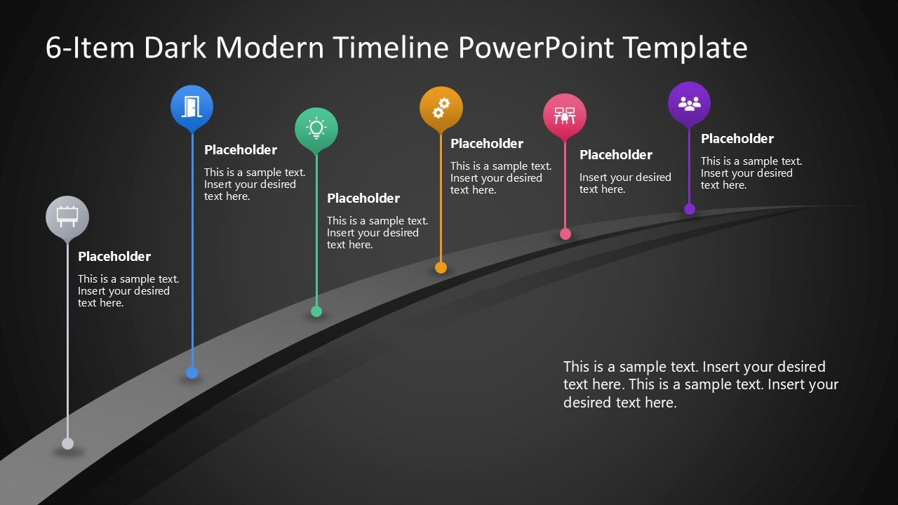 Editable 6-Item Dark Modern Timeline PPT Template