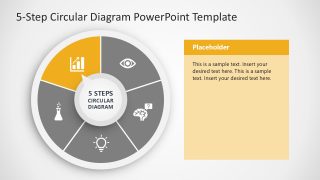 5-Step Circular Diagram Slide Template with central circle and five surrounding segments, featuring icons and a modern color scheme.