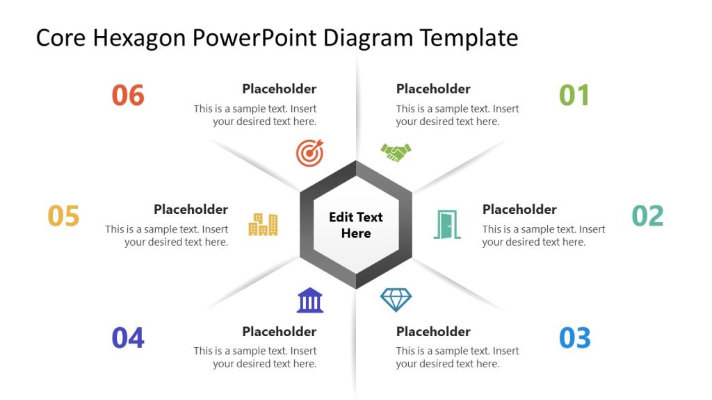 6-Item Core Hexagon Template Diagram - SlideModel