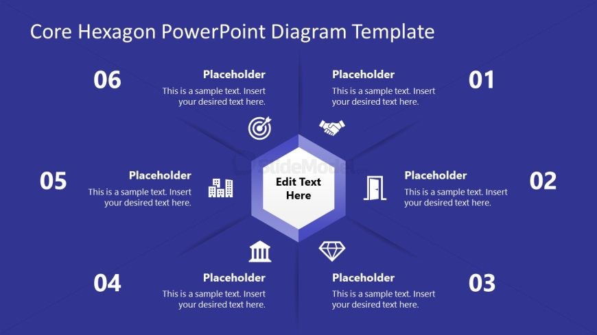 6-Item Core Hexagon Diagram for PowerPoint