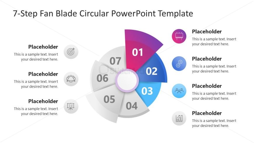 7-Step Fan-Blade Circular Diagram Template for PowerPoint