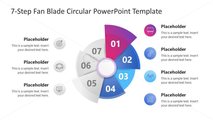7-Step Fan-Blade Circular Diagram Template for Presentation