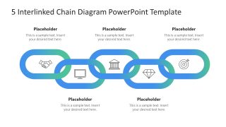 5 Interlinked Chain Diagram Template for PowerPoint 