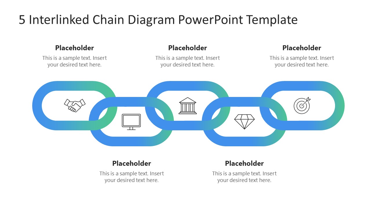 5 Interlinked Chain Diagram Template for PowerPoint 