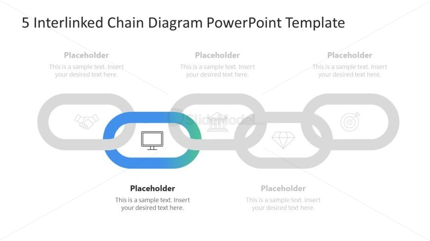 5 Interlinked Chain Diagram Template PPT Slide