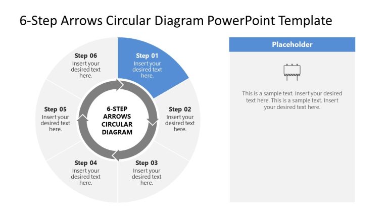 Step 1 Focus Slide - 6-Step Arrows Circular Diagram PPT Template ...