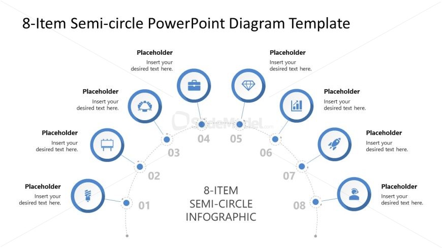 PPT 8 Items Semi- Circle Diagram Slide with White Background