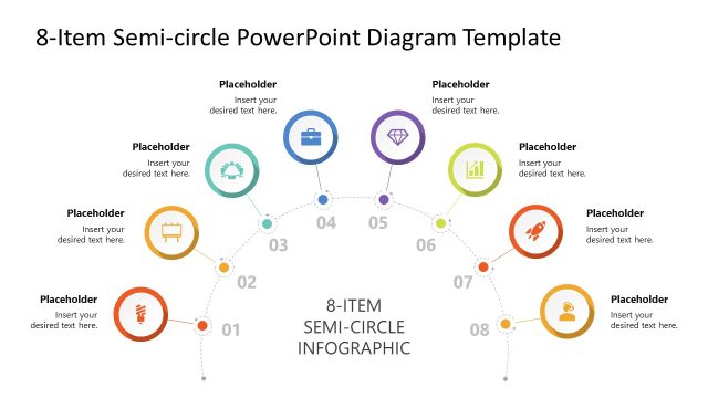 8-Item Semi-Circle Multi-Color Diagram for PPT