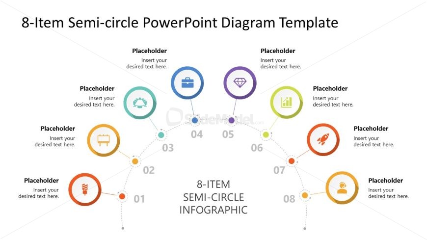 PPT Semi-Circle Diagram with Multi-Color Sections & Icons