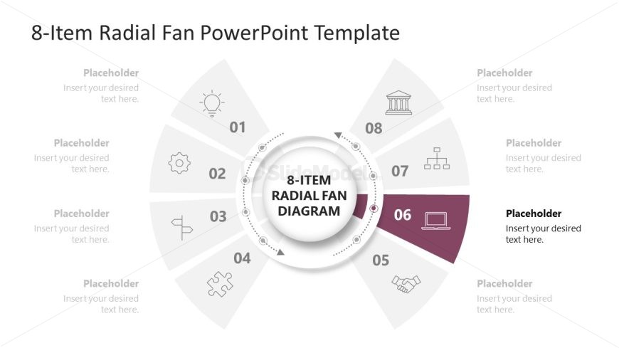8-Item Radial Fan Diagram Presentation Slide