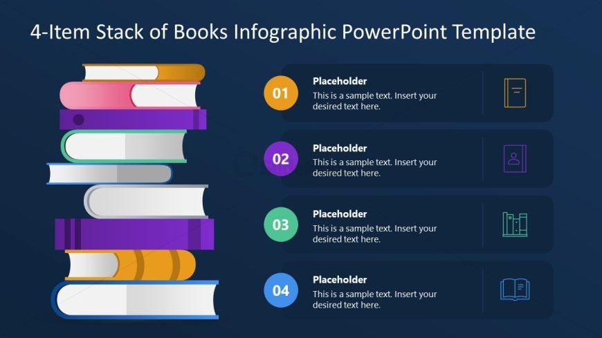 4-Item Stack of Books Infographics Template Slide