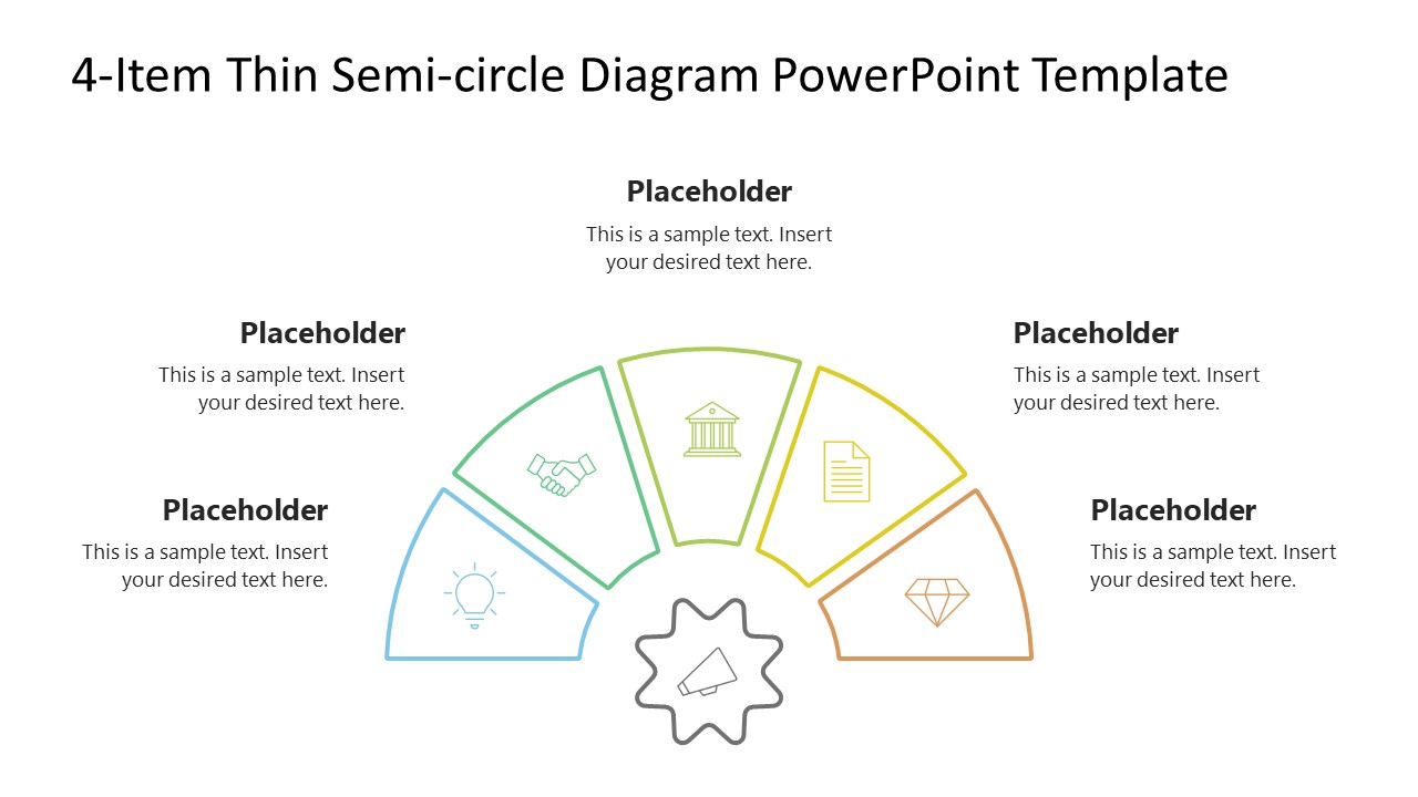 4 Items thin Semi circle PPT Diagram Template 