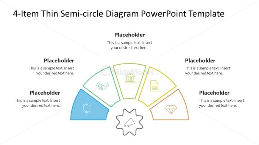 Editable 4 Items thin Semi circle PPT Template