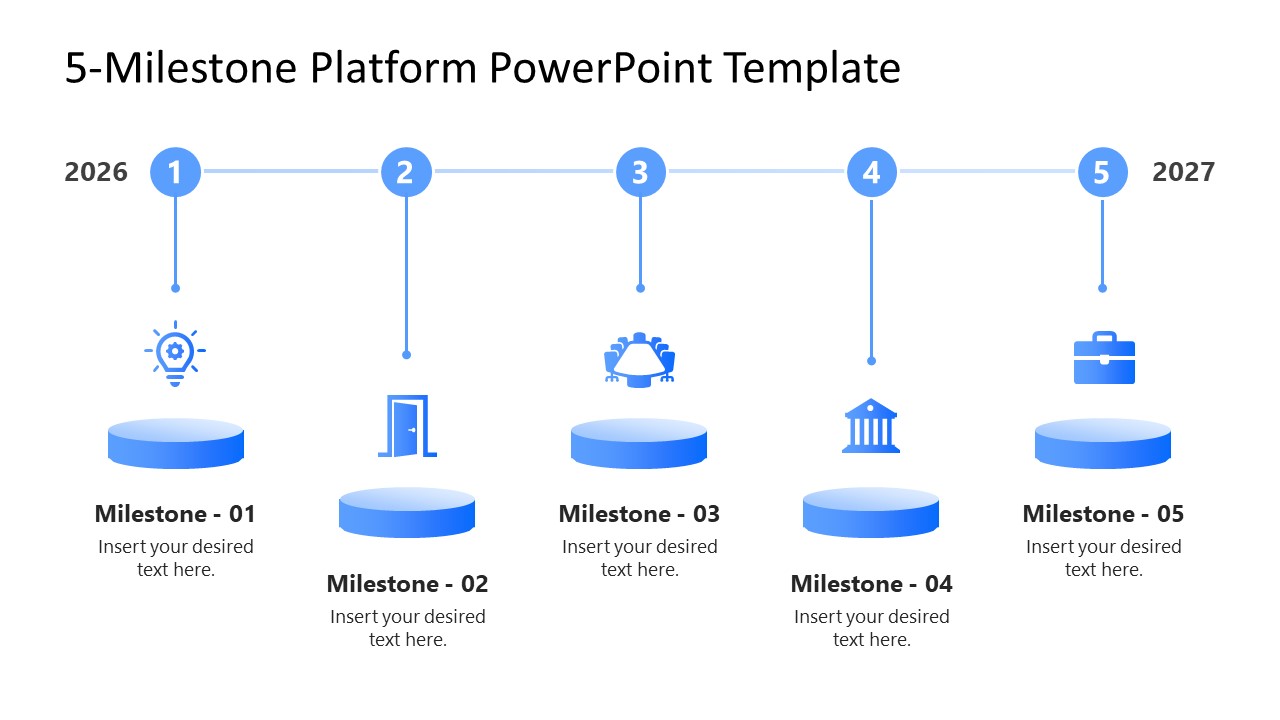 5 Milestone Platform Template for PowerPoint with Blue Diagram 