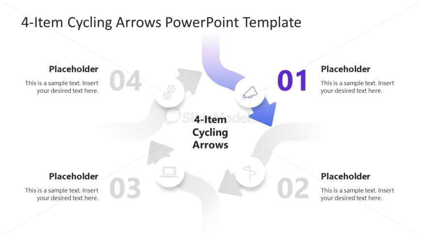 Editable 4-Item Cycling Arrows PPT Template