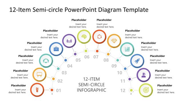 Customizable 12-Item Semi-circle Infographic PPT Layout