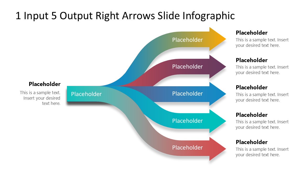 Editable 1 Input 5 Output Right Arrows PPT Template