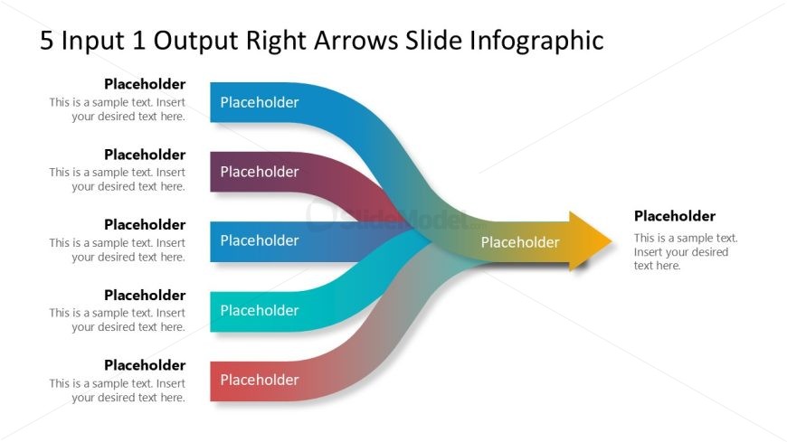 5 Input 1 Output Right Arrows Template for PowerPoint