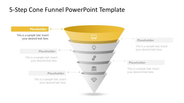 Engaging 5-Step Cone Funnel PowerPoint Slide