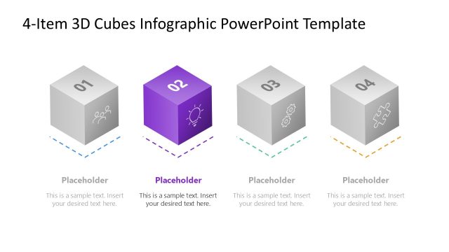 Slide with Focus Effect – 4-Item 3D Cubes Infographic Layout