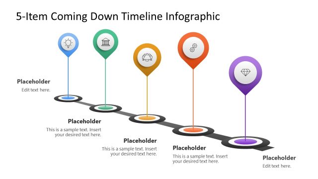 Editable 5-Item Coming Down Timeline Infographic PPT Template