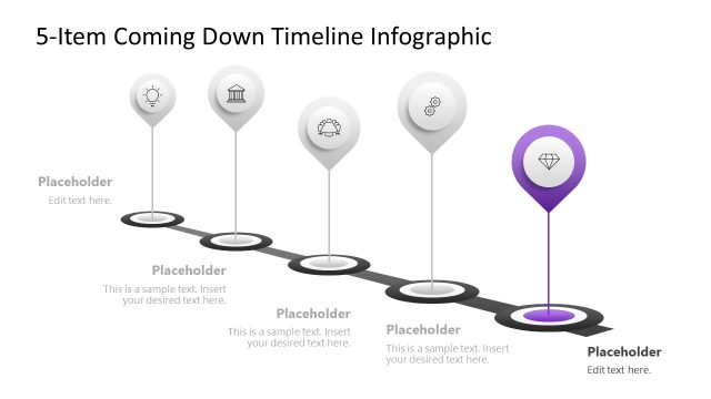 Editable 5-Item Coming Down Timeline Infographic Slide
